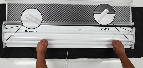 inserting Feit Electric LED linear tubes