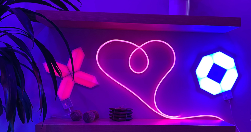 Feit Electric neon rope light shaped into a heart.